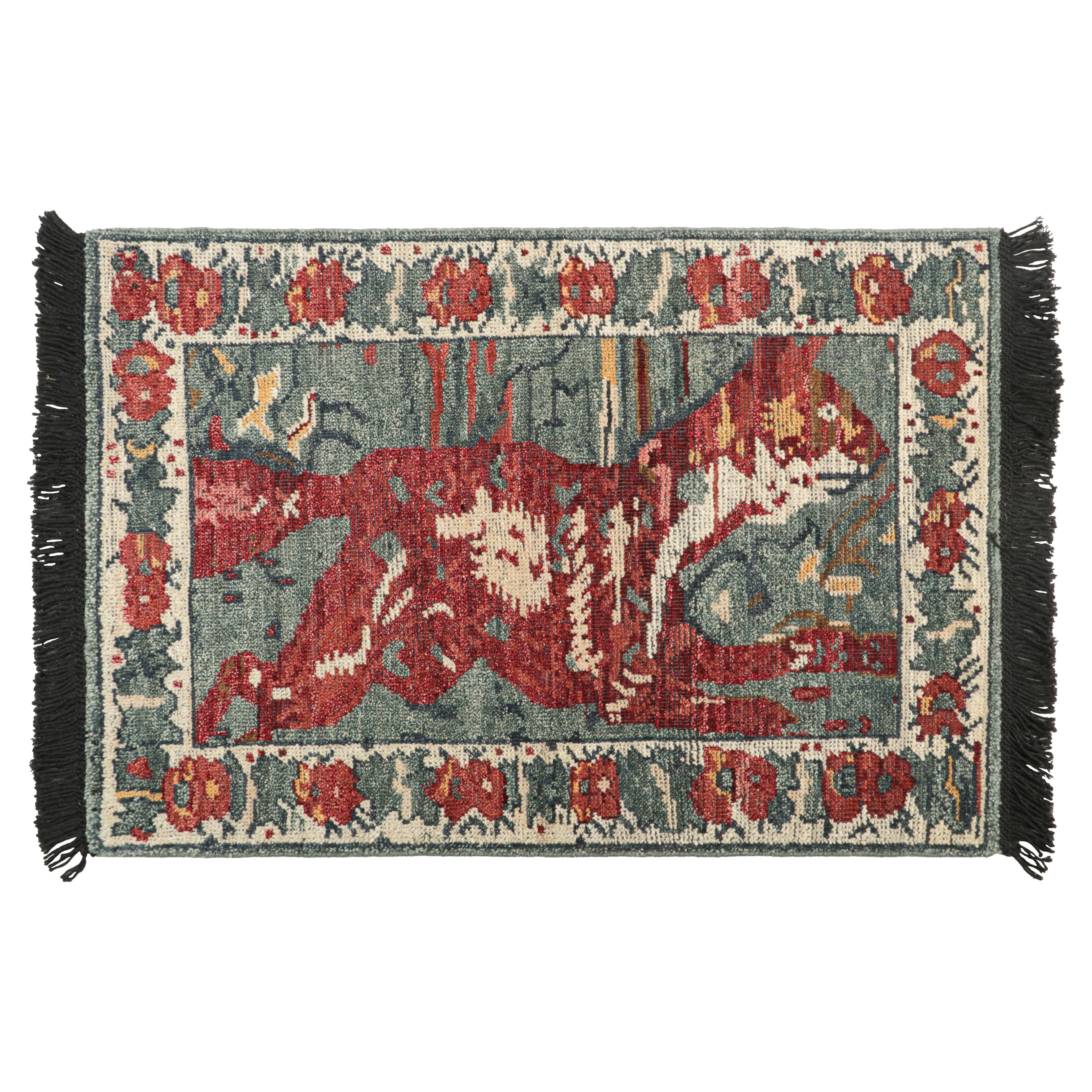 Rug & Kilim's Zeychour Custom Rug Sample in Blau mit Rotfuchs Abbildung im Angebot