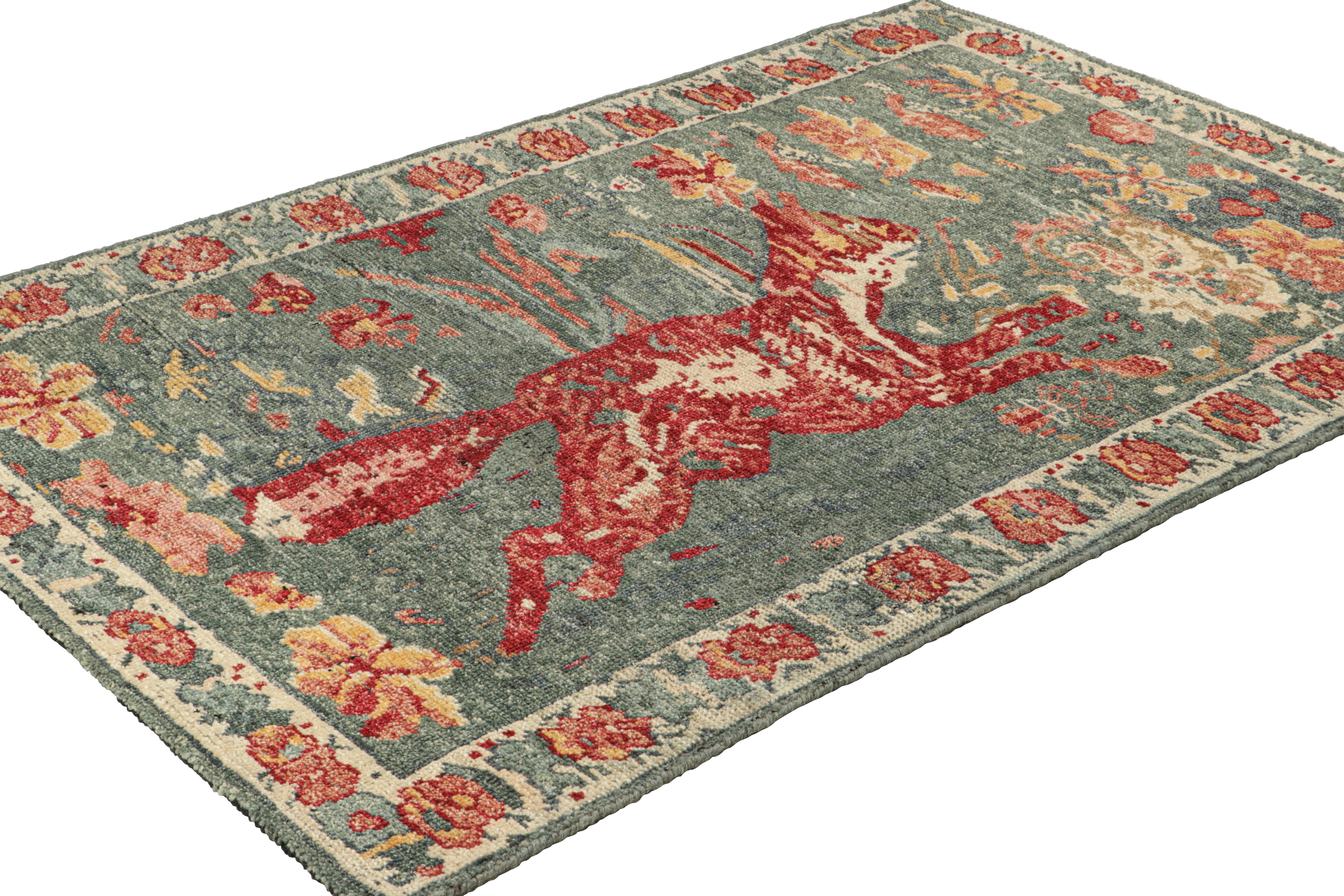 Rug & Kilim's Zeychour Style Custom Teppich in Blau mit rotem Fuchs Bildmaterial (Handgeknüpft) im Angebot