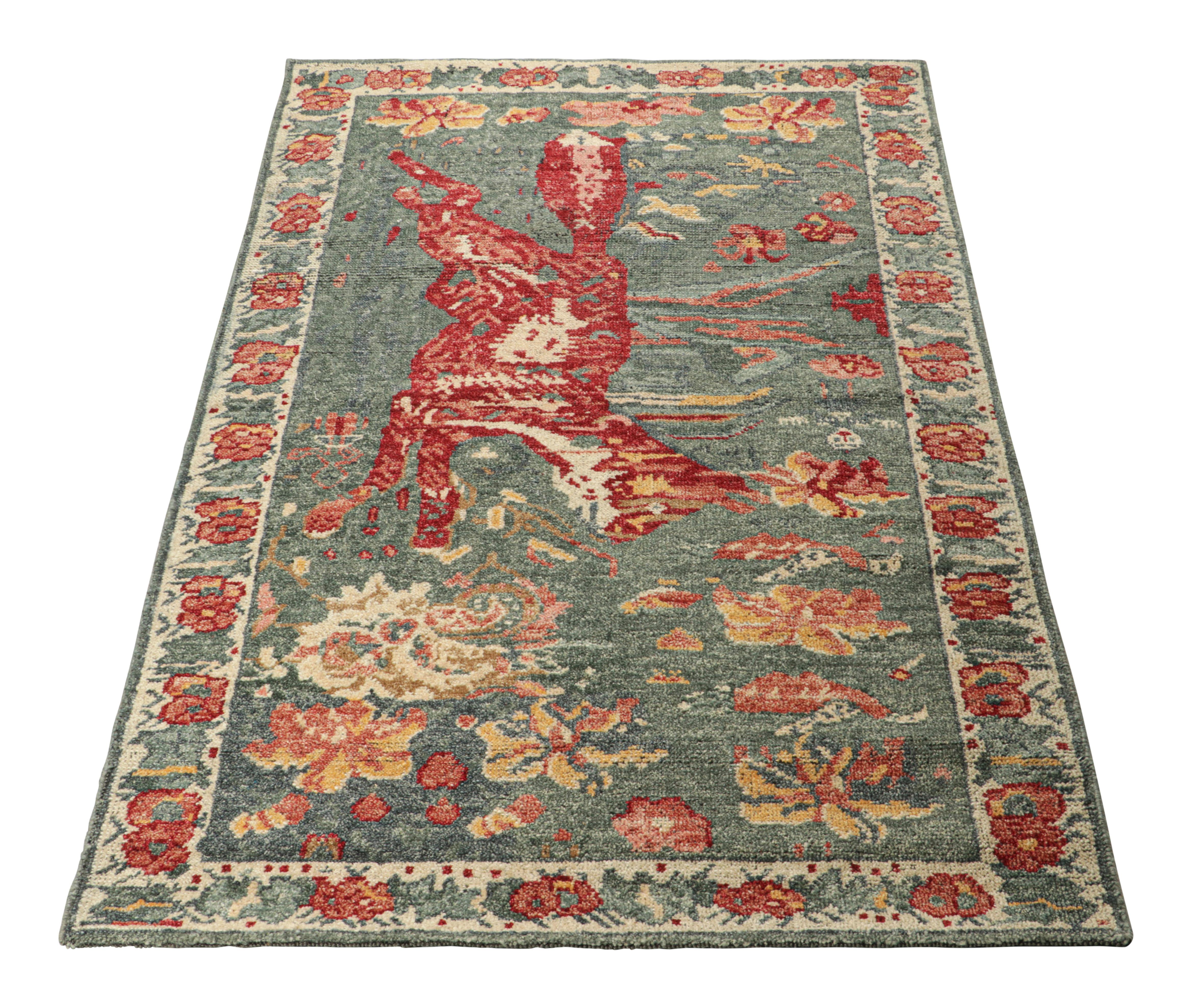 Rug & Kilim's Zeychour Style Custom Teppich in Blau mit rotem Fuchs Bildmaterial im Zustand „Neu“ im Angebot in Long Island City, NY