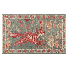 Rug & Kilim’s Zeychour Style Custom Rug in Blue with Red Fox Pictorial