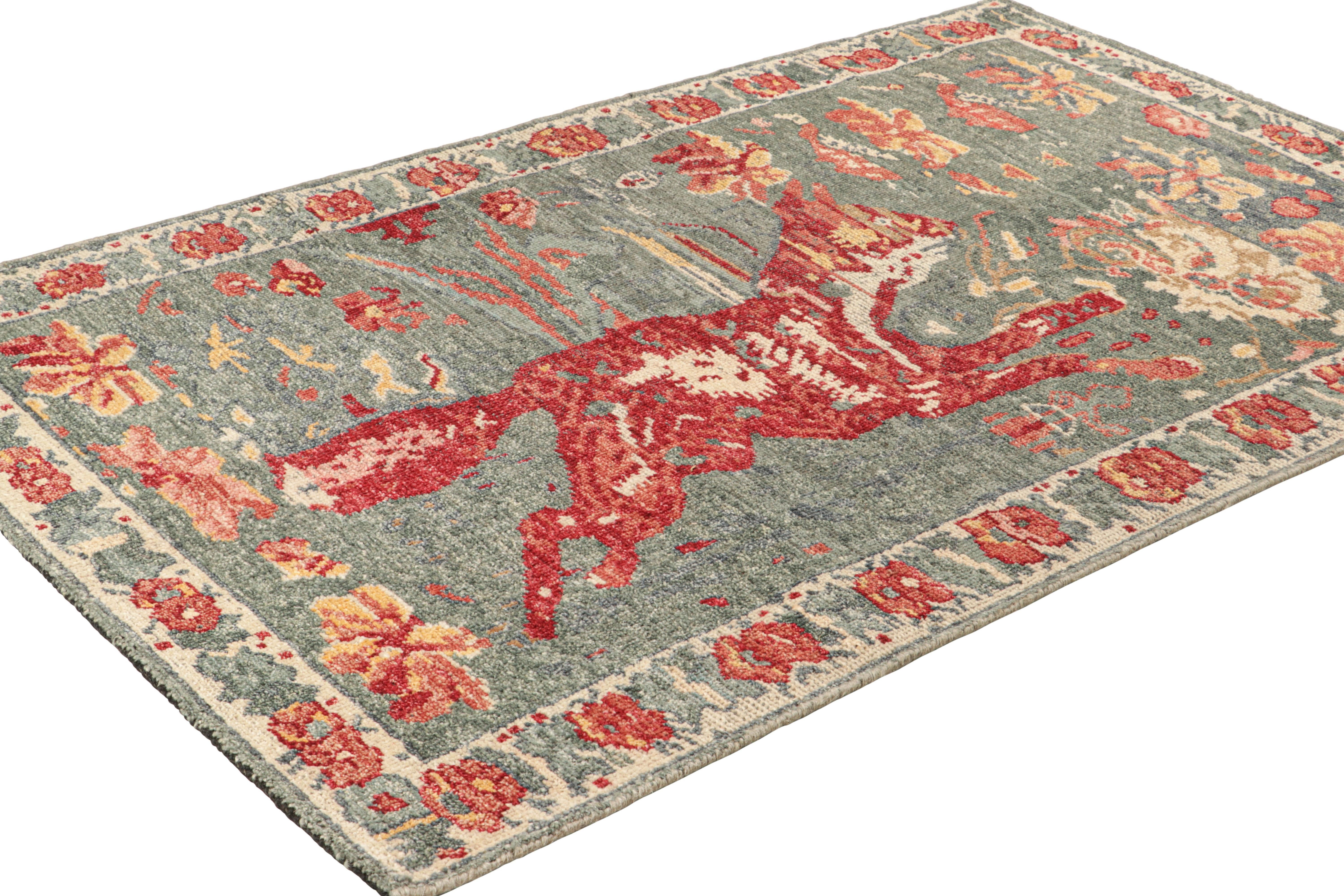 Indian Rug & Kilim’s Zeychour Style Rug in Blue with Red Fox Pictorial For Sale