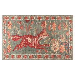 Rug & Kilim’s Zeychour Style Rug in Blue with Red Fox Pictorial