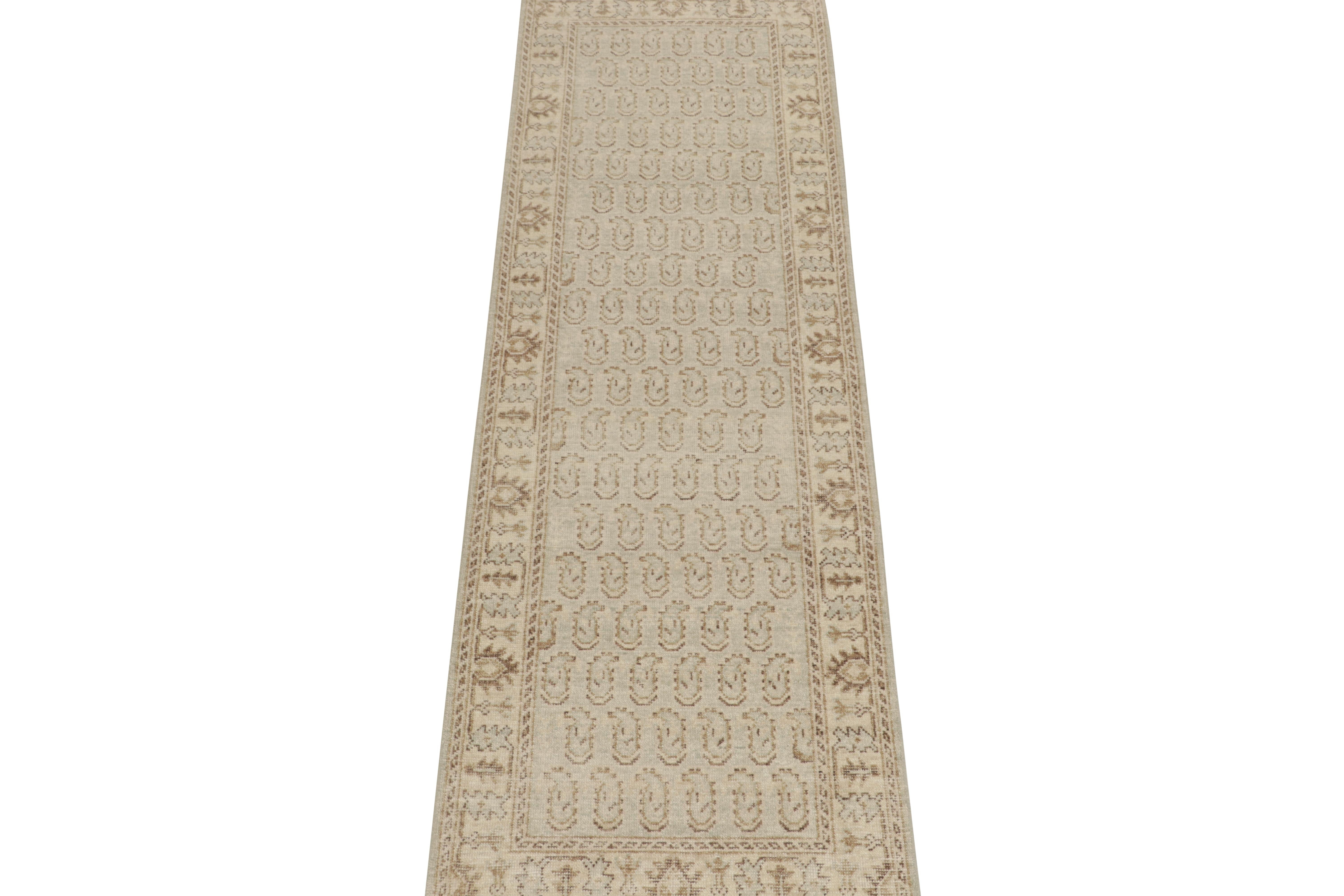 Indian Rug & Kilim’s Tribal Style Runner in Blue with Beige-Brown Paisley Patterns For Sale