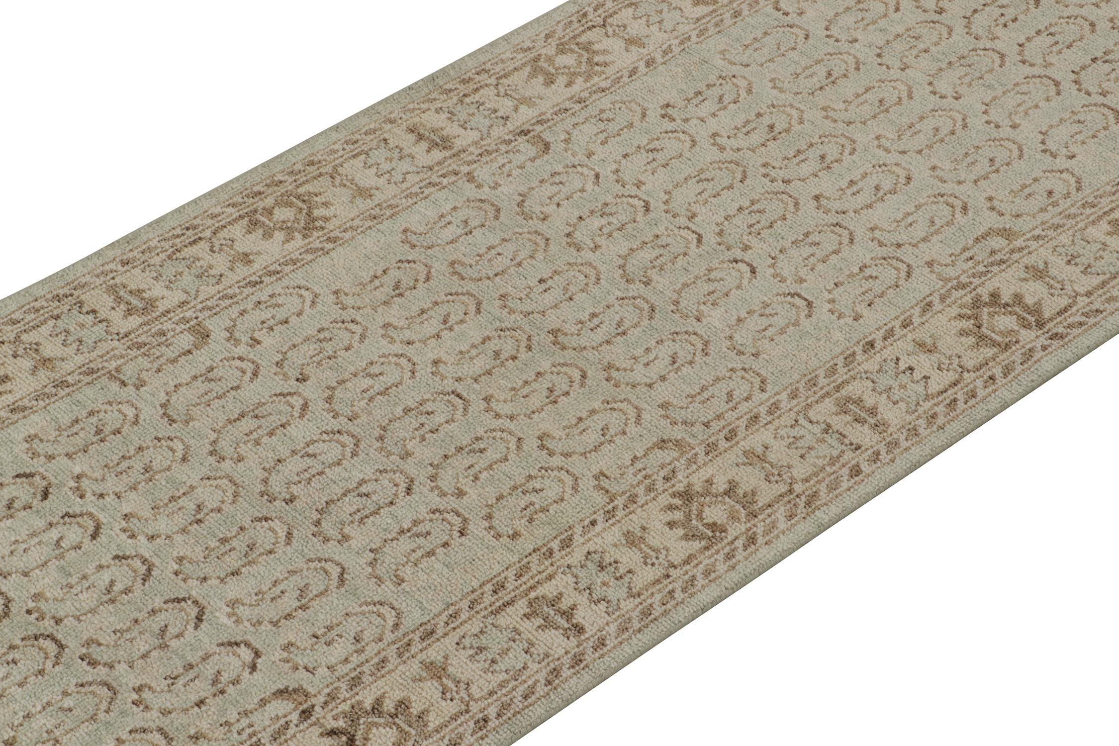 Indian Rug & Kilim’stribal Style Runner in Blue with Beige-Brown Paisley Patterns For Sale