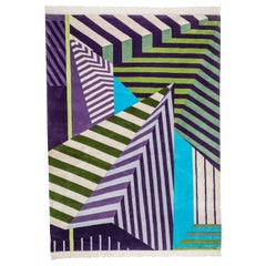 Teppich   Moderne Geometrische Streifen Lila Violett Blau Grün Wolle & Seide Wollteppich