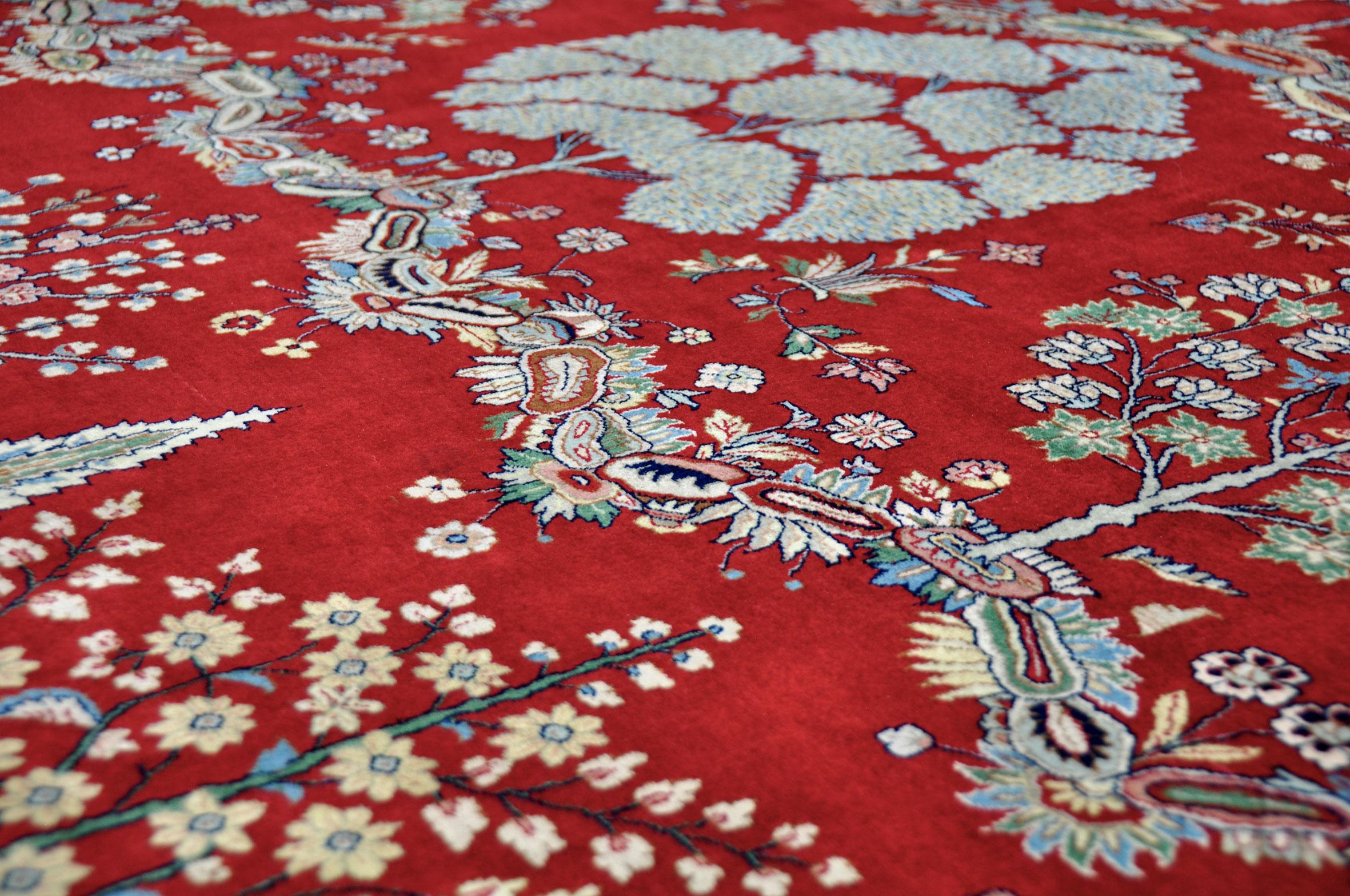 Rug - Carpet - Mogul Wool Hand Knotted Red and Green 241 x 301 cm For Sale 3