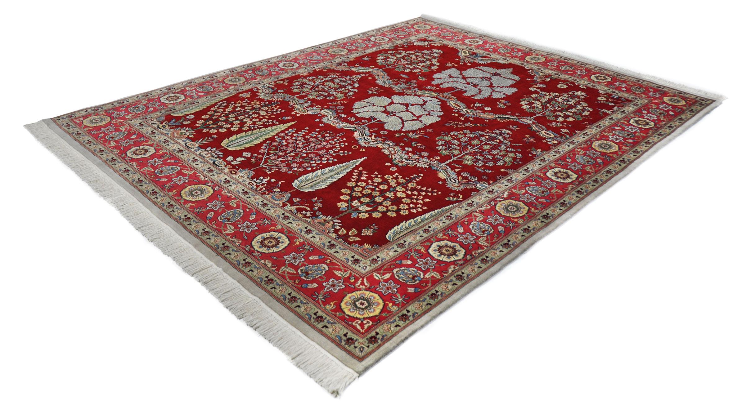 Rug - Carpet - Mogul Wool Hand Knotted Red and Green 241 x 301 cm For Sale 1