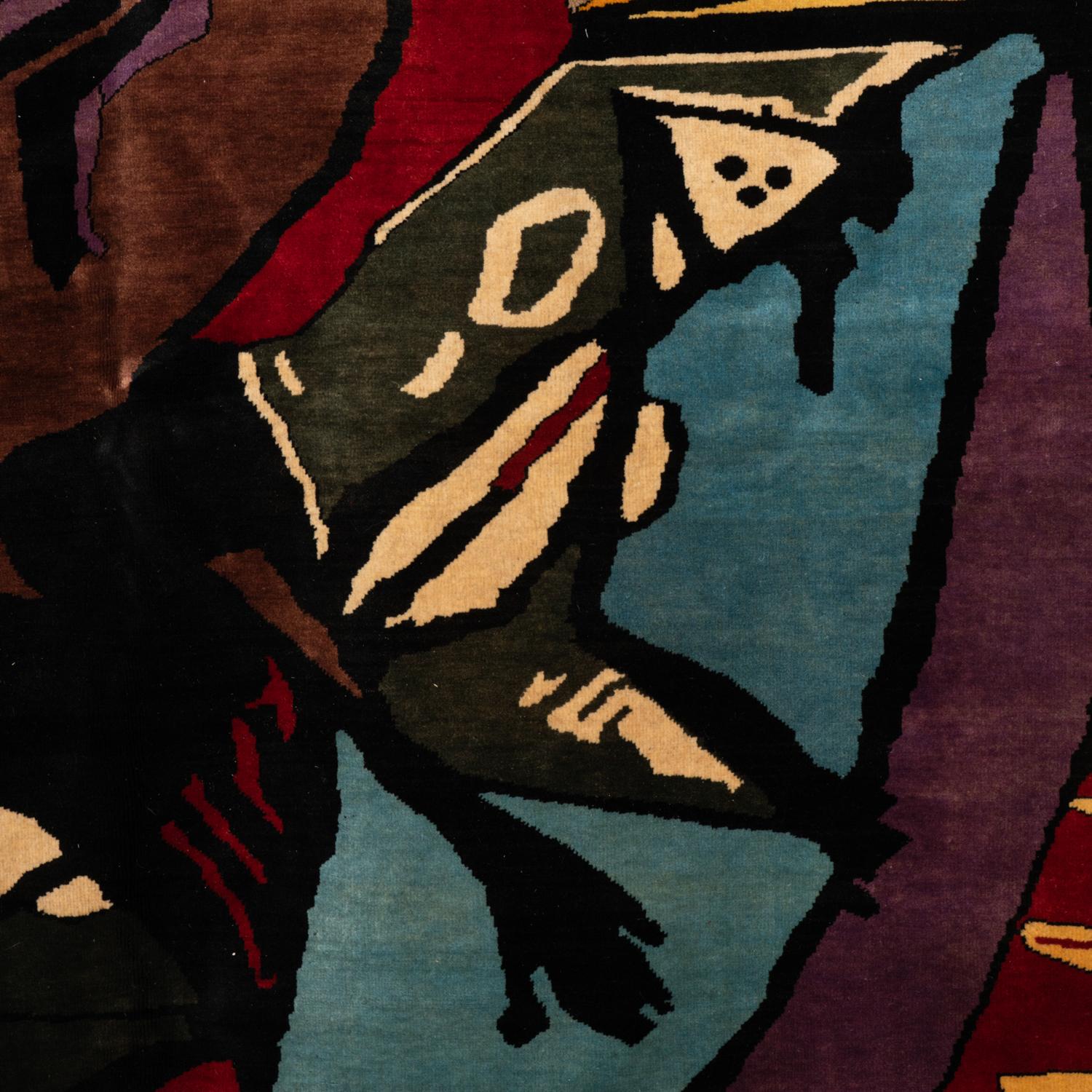 Teppich oder Wandteppich, inspiriert von Francis Picabia, in warmen Farben. Handgeknüpft aus Merinowolle.

Zeitgenössische Handwerkskunst.

Nummeriert 1/8. Fläche: 6.96 M2. Dichte: 974.400 Knoten.

Mit einem vom Herausgeber unterzeichneten
