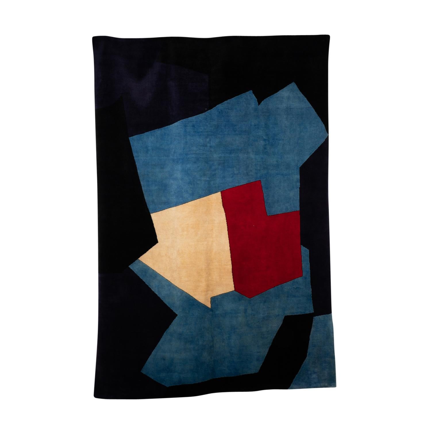 Rug, or tapestry, inspired by Serge Poliakoff, in shades of blue, red, beige and black. Hand-knotted in Merino wool.

Contemporary craftsmanship.

Numbered 1/8. Surface area: 6 square meters. Density: 840 000 knots.

Delivered with a certificate of