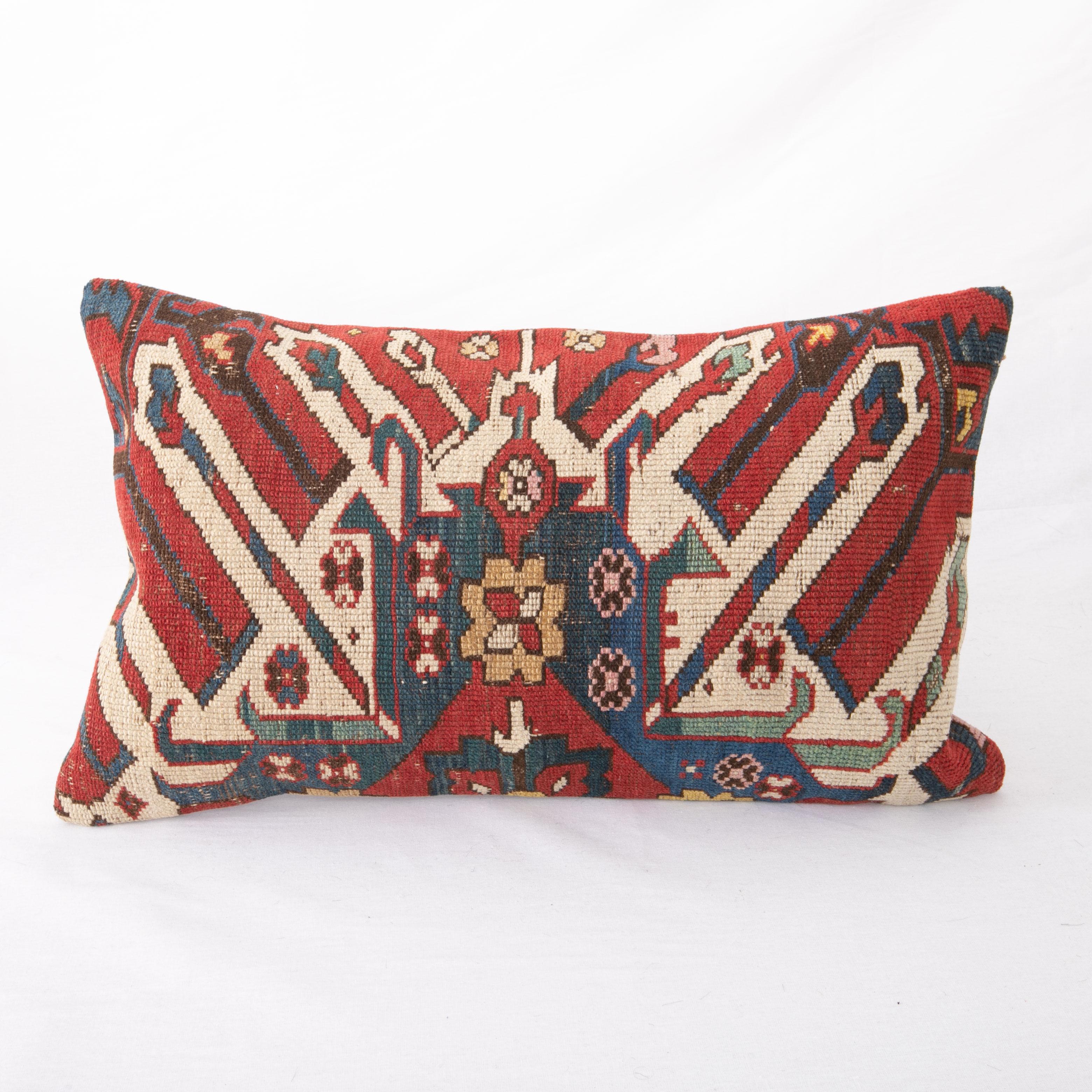 Tribal Rug Pillow Cover Made from a Caucasian Eagle Kazak Rug, Late 19th C For Sale