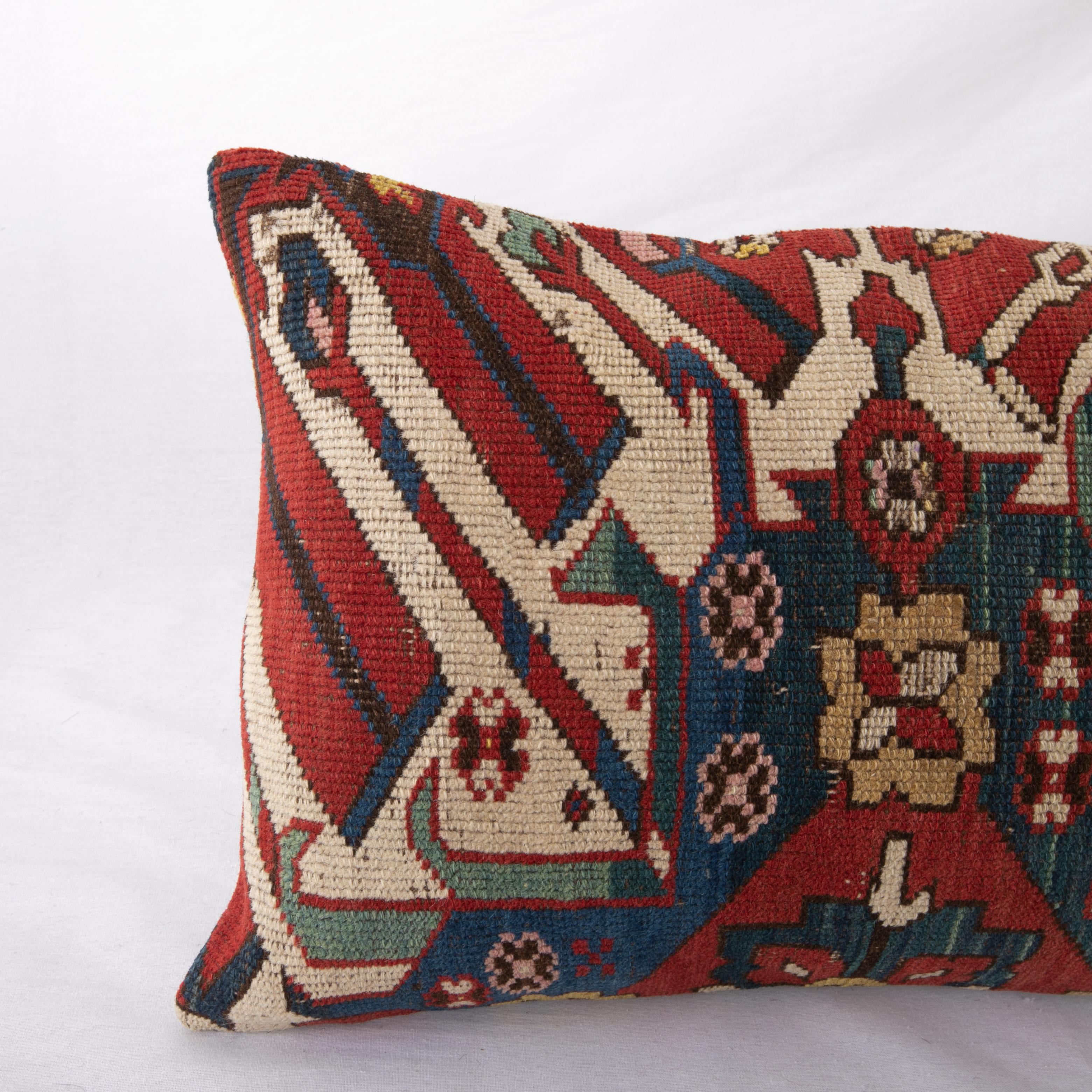 Tribal Rug Pillow Cover Made from a Caucasian Eagle Kazak Rug, Late 19th C. For Sale