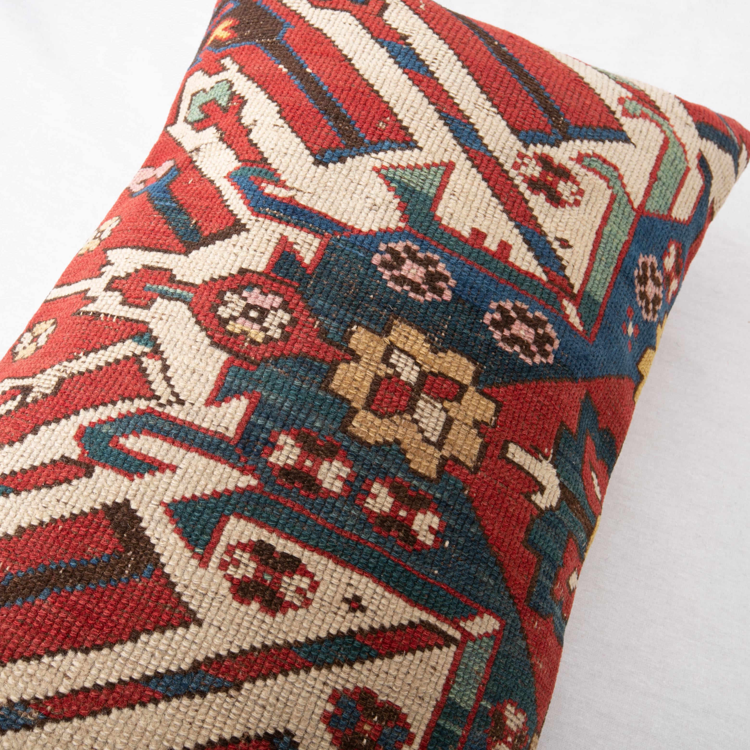 Hand-Woven Rug Pillow Cover Made from a Caucasian Eagle Kazak Rug, Late 19th C For Sale