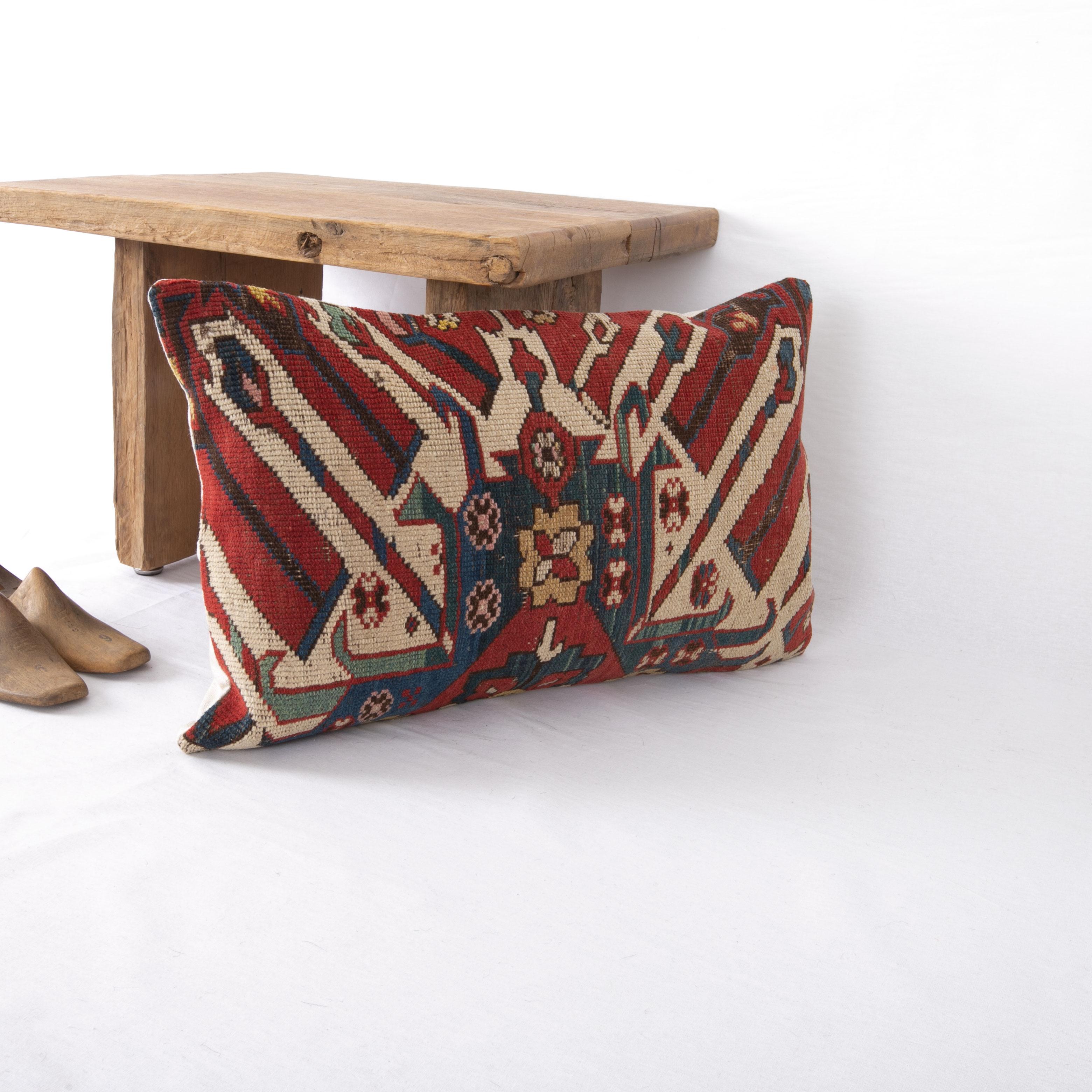 Rug Pillow Cover Made from a Caucasian Eagle Kazak Rug, Late 19th C. For Sale 1