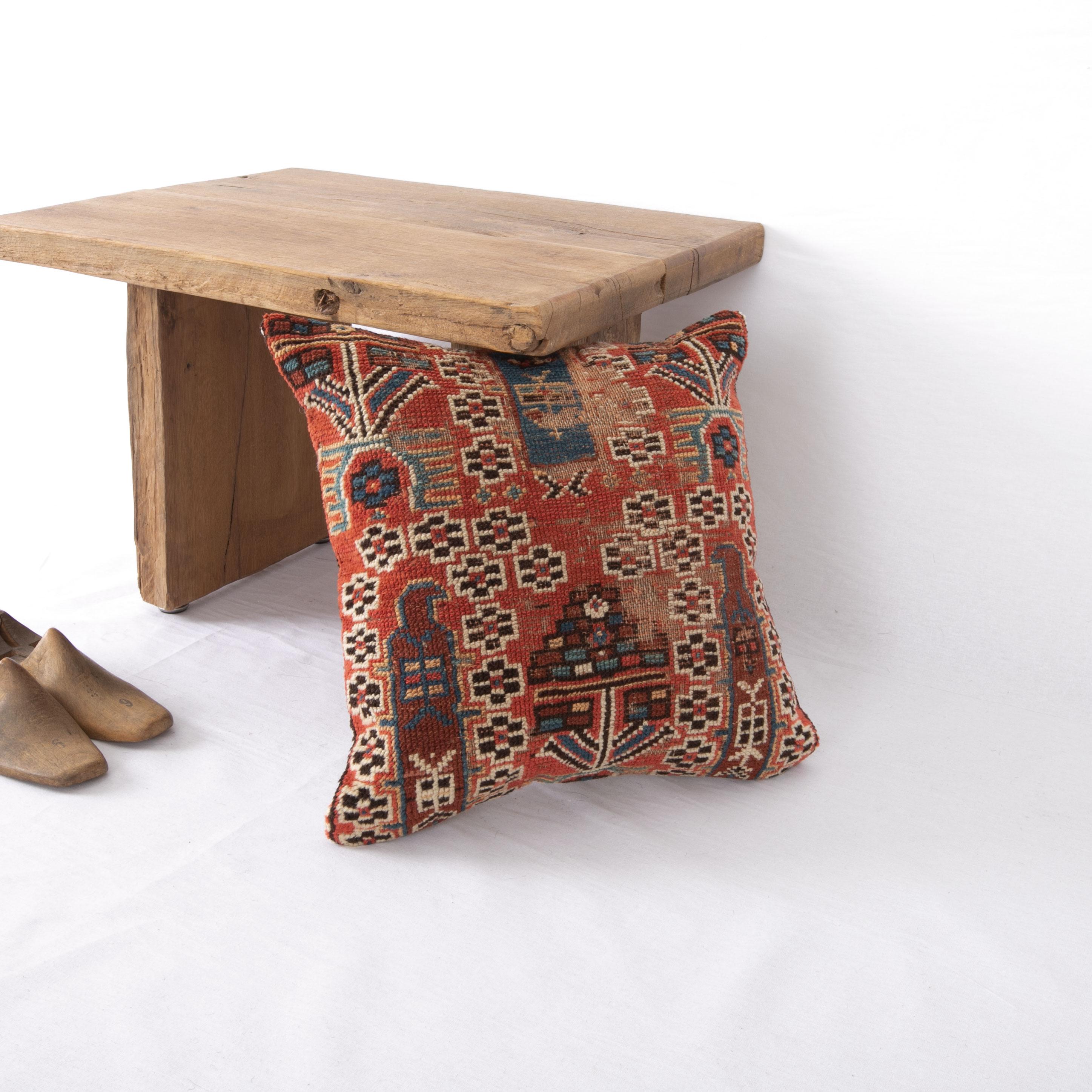 Wool Rug Pillow Cover Made from a Caucasian Shirvan Rug, Early 20th C. For Sale