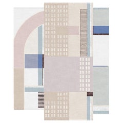 Rug Pink Beige Geometric Hand Knotted Wool Silk - Composition XVIII, In Stock