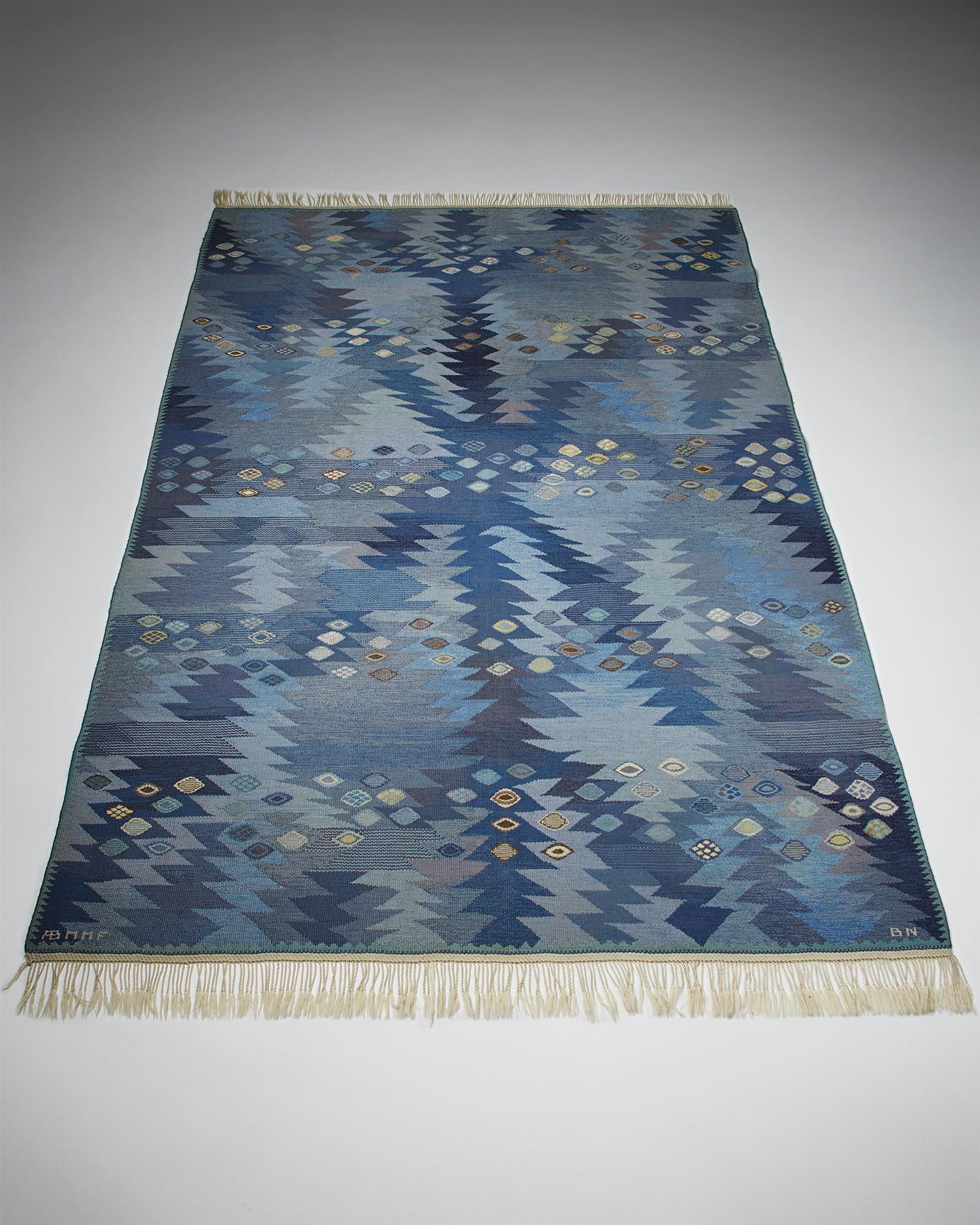 Rug “Seaweed” designed by Barbro Nilsson for Märta Måås-Fjetterström MMF, 
Sweden, 1950s.

Pure wool in tapestry technique.