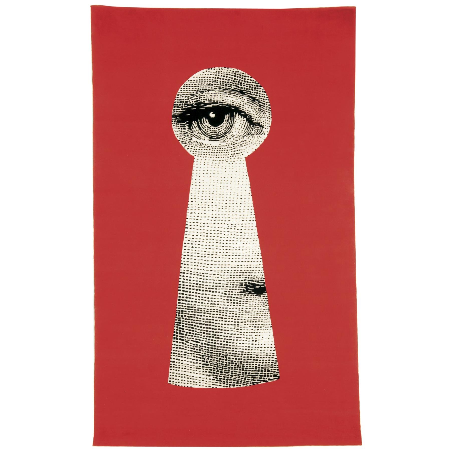Contemporary Fornasetti Carpet Rug Lock Keyhole Silk Wool Red Black White Lady