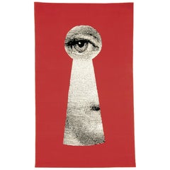 Contemporary Fornasetti Carpet Rug Lock Keyhole Silk Wool Red Black White Lady