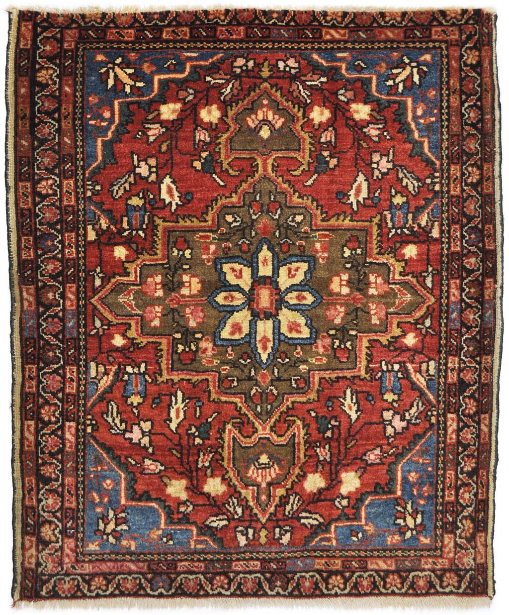 West Asian Rug Wool Hand Knotted Blue Red and Beige Teheran For Sale