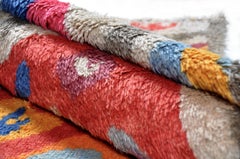 Rug Wool Hand Knotted Meram with Circle Pattern Red and Yellow