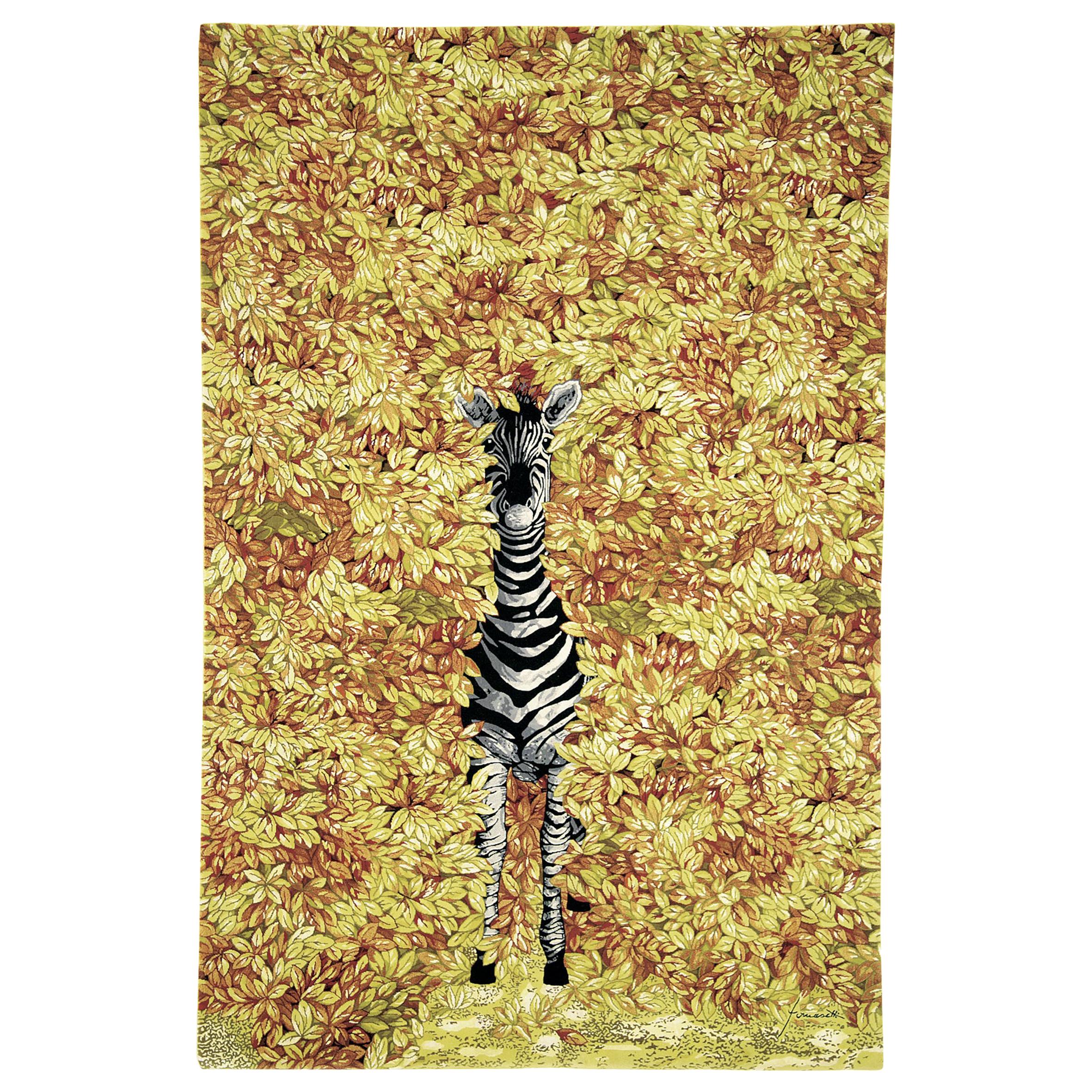 Tapis contemporain de Fornasetti Tapis Zebra en laine et soie jaune, noir et blanc, petit modèle