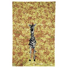 Tapis contemporain de Fornasetti Tapis Zebra en laine et soie jaune, noir et blanc, petit modèle