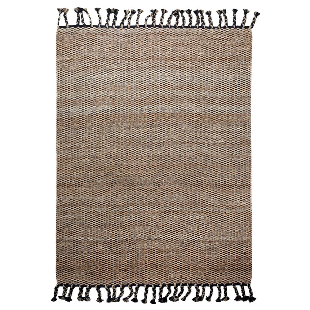 Rugged Hemp with Luxe Cotton Customizable River Weave Rug in Black Small For Sale