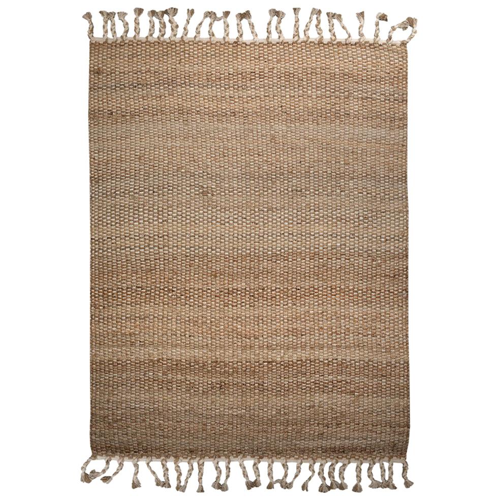 Rugged Hemp with Luxe Cotton Customizable River Weave Rug in White Large For Sale