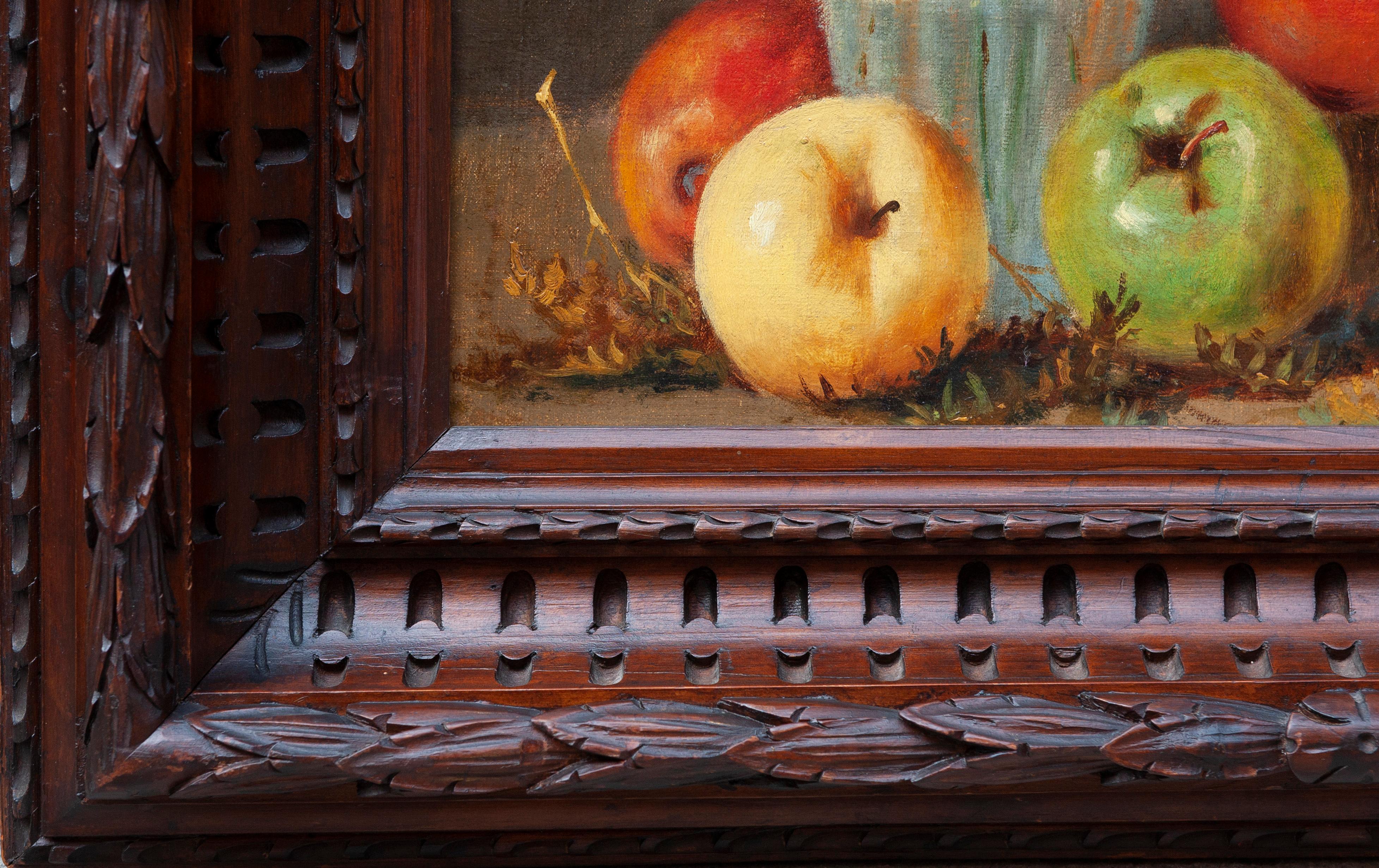 Still life with watermelon, apples and vase of flowers For Sale 7