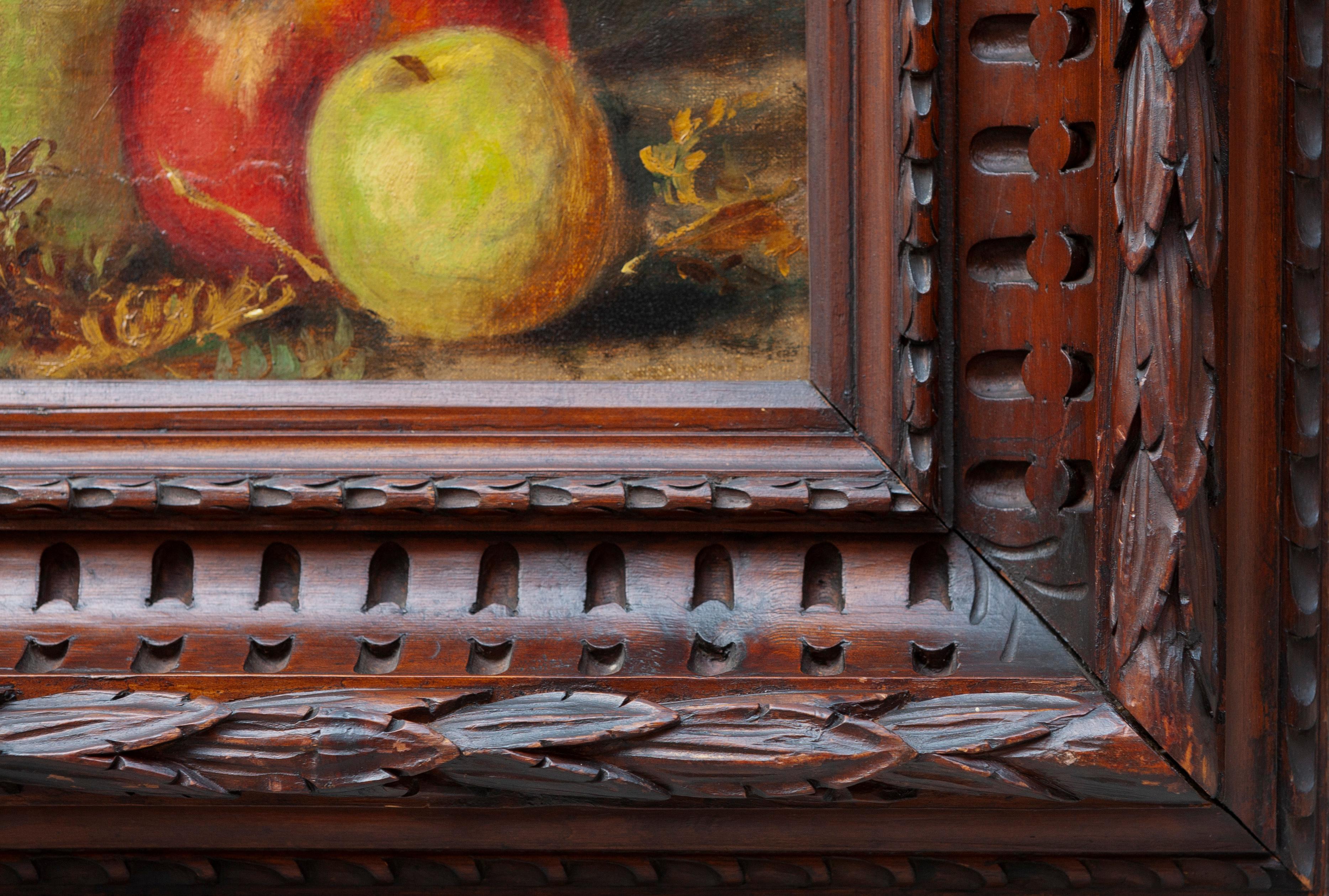 Still life with watermelon, apples and vase of flowers For Sale 4