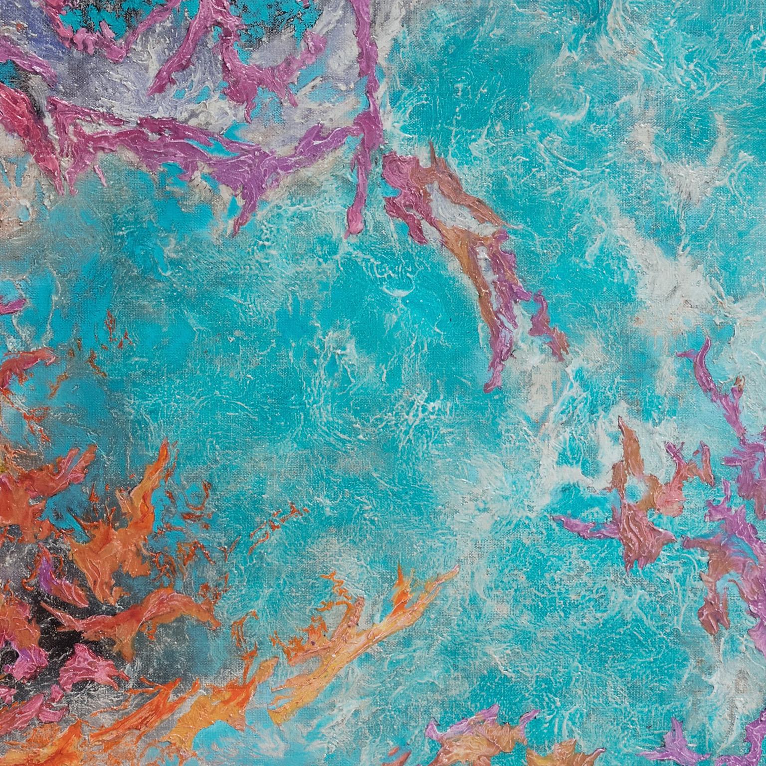 Battle of Colors - Abstract Expressionist Painting, Orange, Turquoise, Purple For Sale 3
