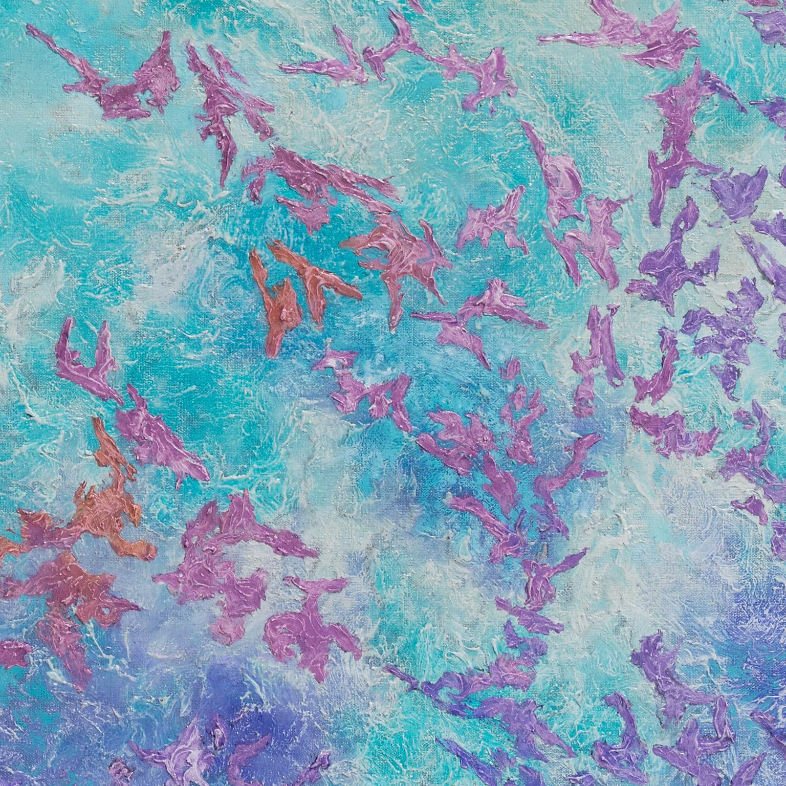 Battle of Colors, peinture expressionniste abstraite, orange, turquoise, violet 1