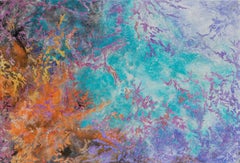 Battle of Colors - Abstraktes expressionistisches Gemälde, Orange, Türkis, Lila