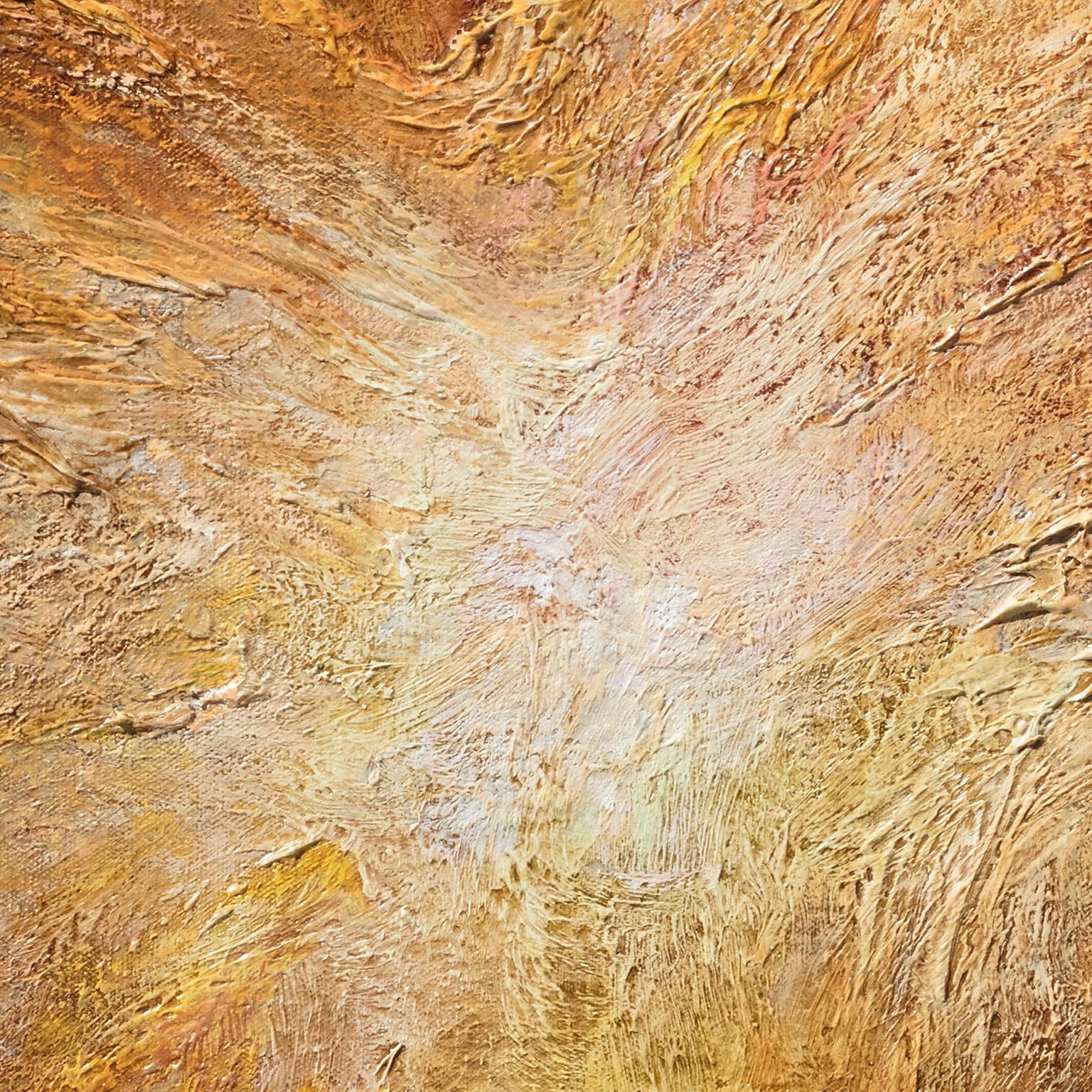 Nascita della luce - Pittura ad olio gestuale astratta con colori arancioni e gialli - Painting di Ruggero Vanni