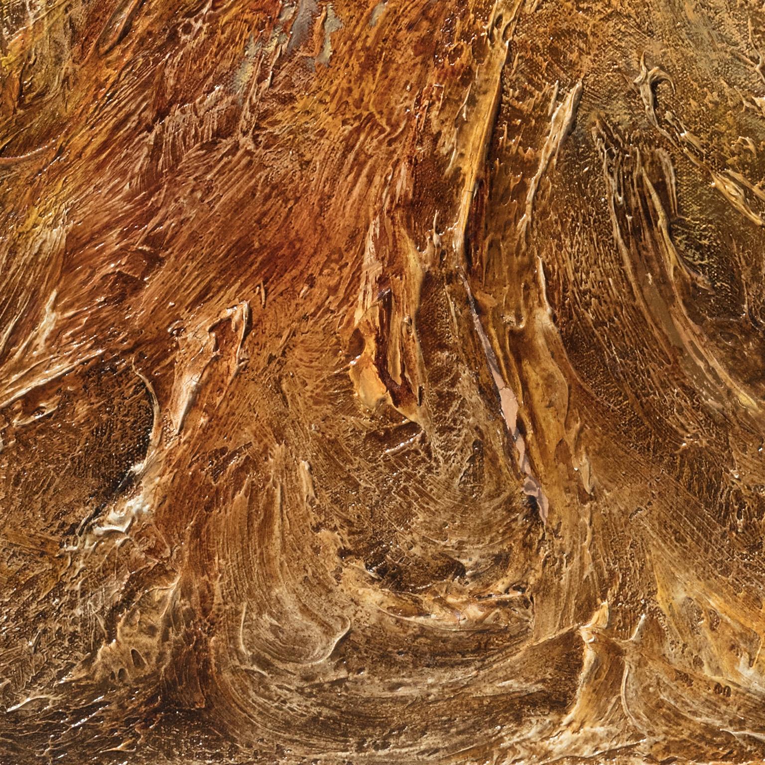 Nascita della luce - Pittura ad olio gestuale astratta con colori arancioni e gialli in vendita 2