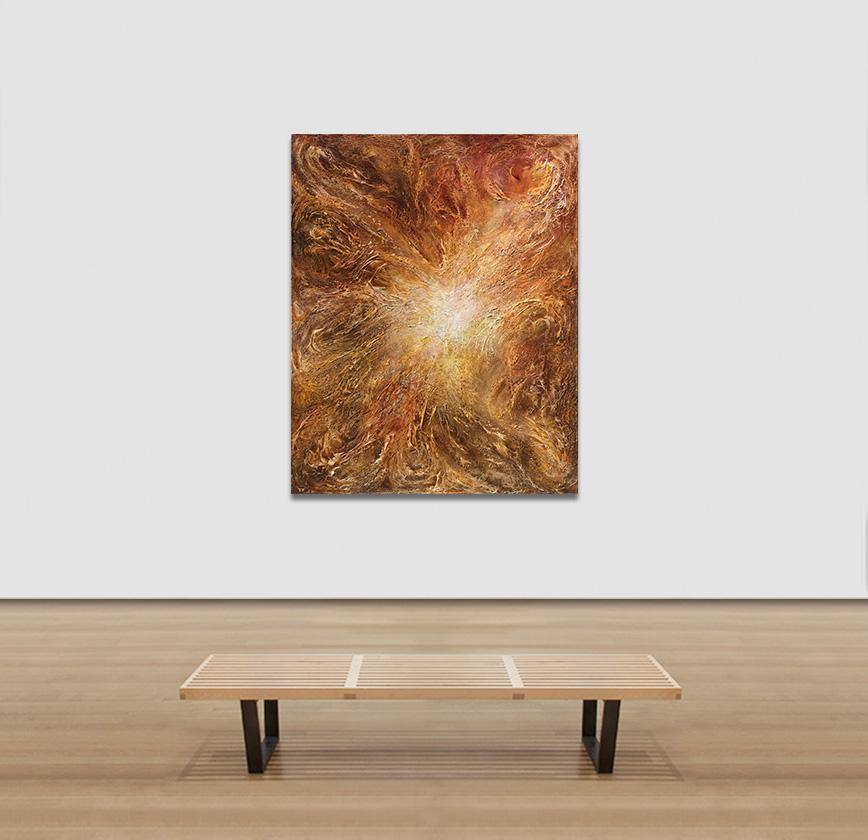 Birth of Light - Abstract Gestural Oil Painting with Orange and Yellow Colors For Sale 3