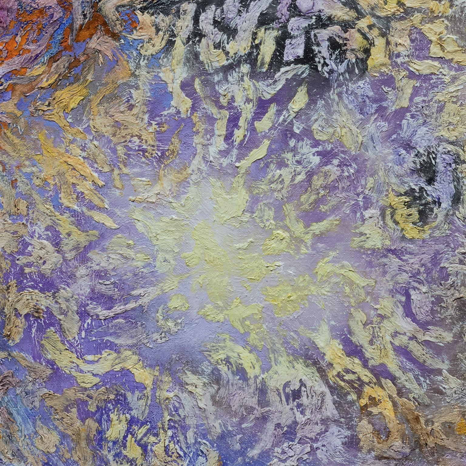 Conflicts - Abstract Expressionist Painting with Purple and Orange Colors For Sale 1