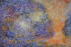 Konflikte – Abstraktes expressionistisches Gemälde mit lila und orangefarbenen Farben