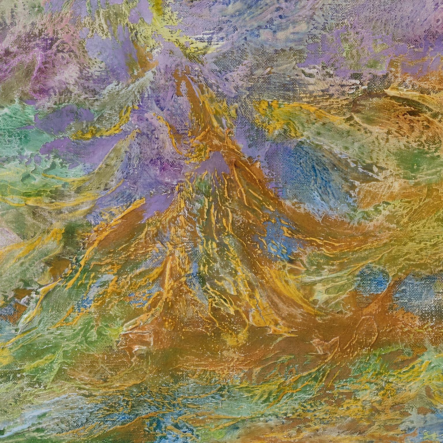 Giardino incantato - Pittura espressionista astratta, verde, viola e arancione - Painting Astratto di Ruggero Vanni