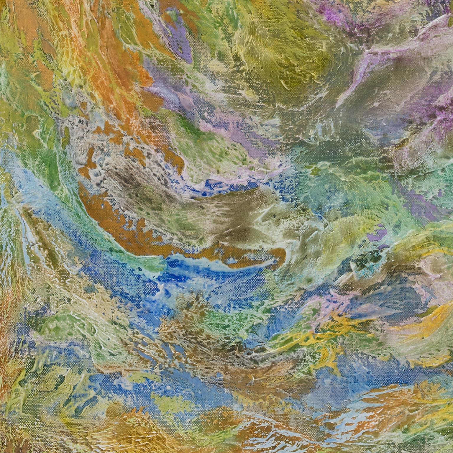 Giardino incantato - Pittura espressionista astratta, verde, viola e arancione - Landscape Painting Marrone di Ruggero Vanni