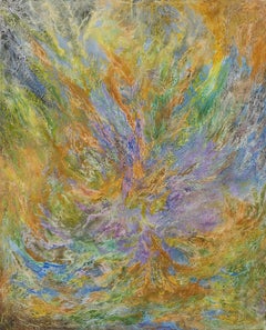 Enchanted Garden - Abstraktes expressionistisches Gemälde, Grün, Lila und Orange