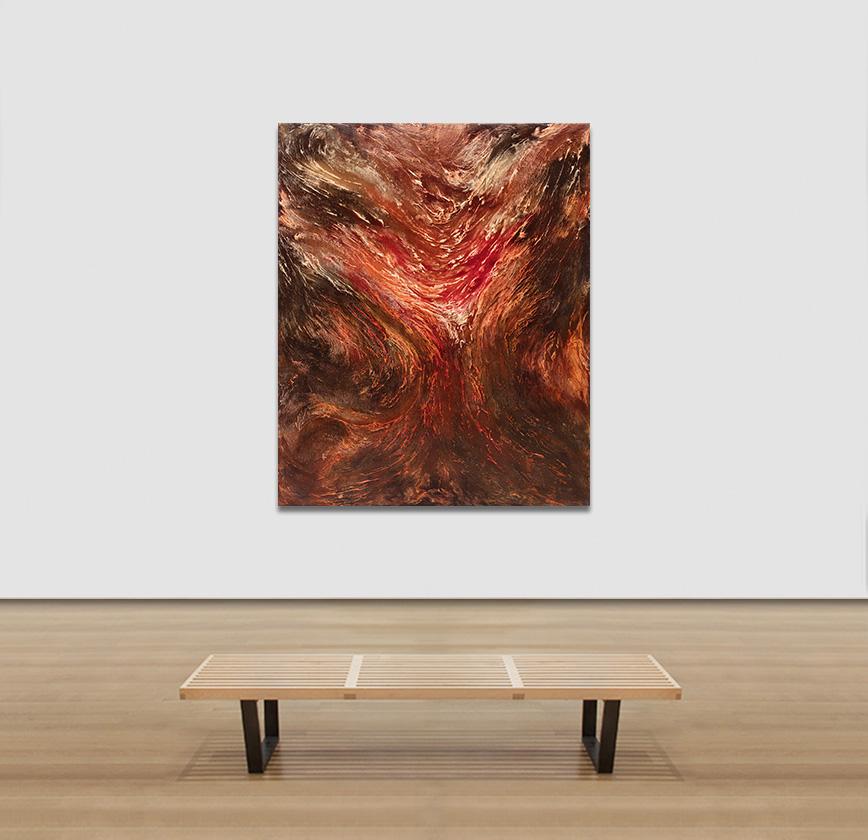 Eruptions - Abstract Gestural Oil Painting with Red and Brown Colors For Sale 1