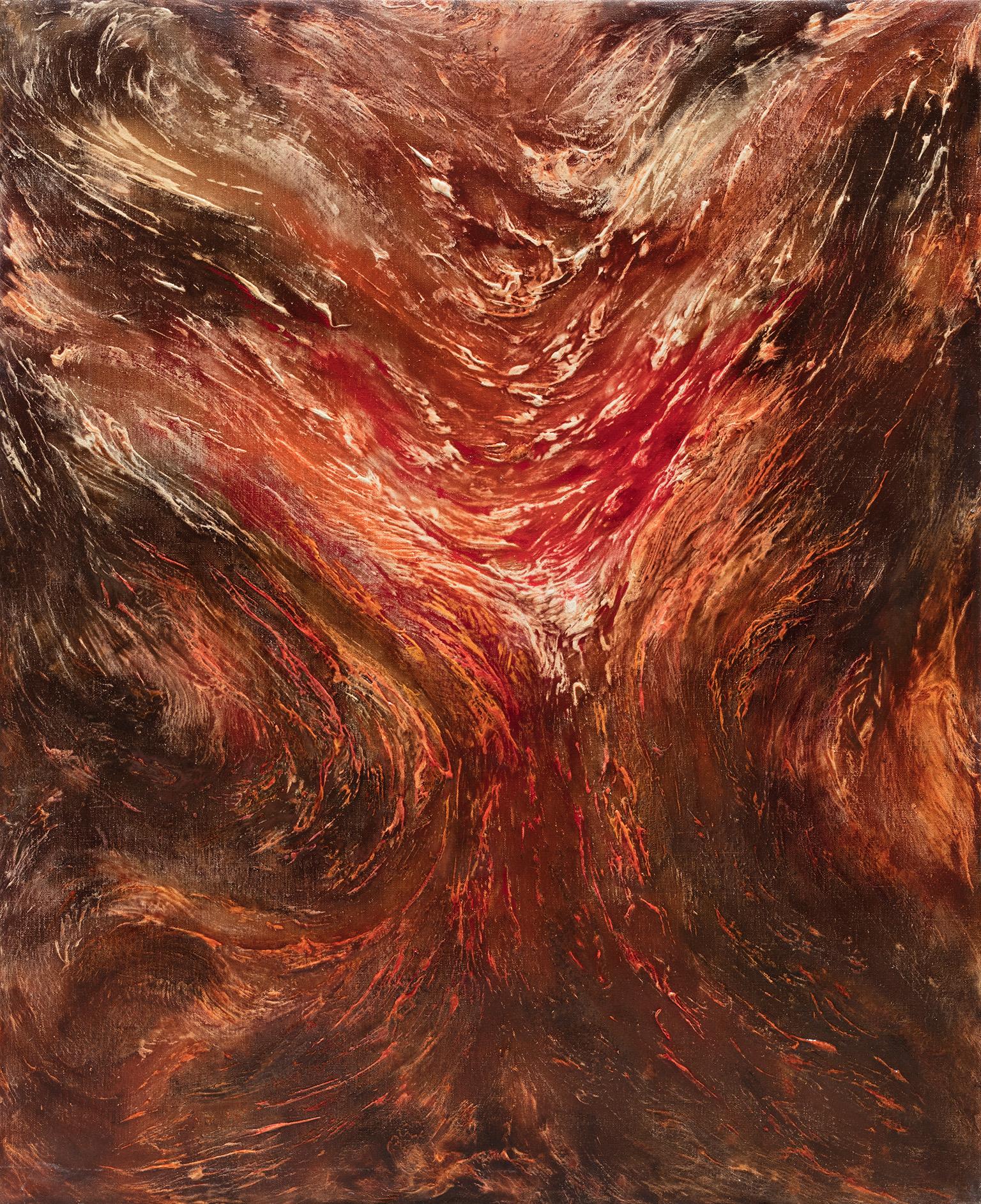 Ruggero Vanni Landscape Painting - Eruptions - Abstract Gestural Oil Painting with Red and Brown Colors