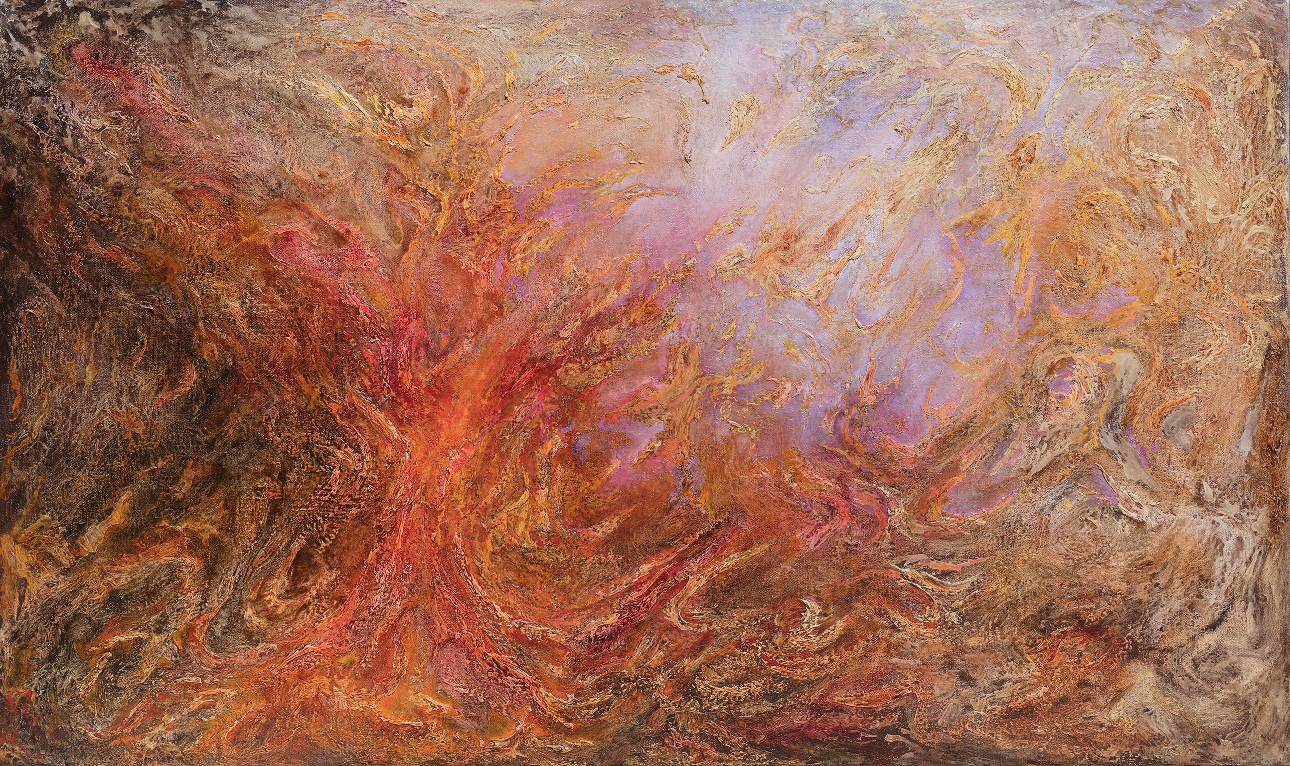 Ruggero Vanni Abstract Painting - Ferventes Horti (Fiery Gardens) - Gestural Oil Painting with Pastel Colors