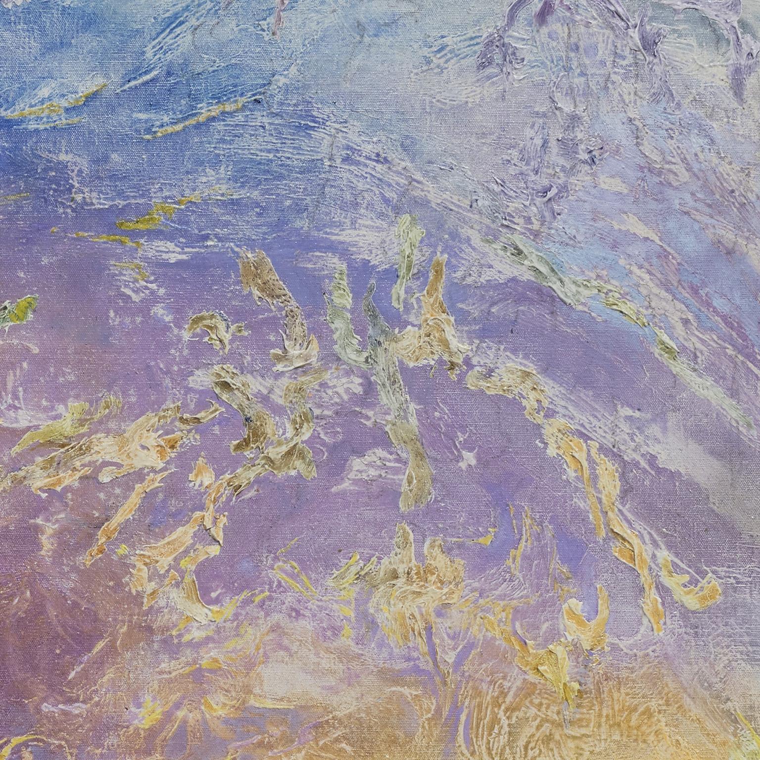 Floating in Space - Abstract Expressionist Painting, Purple, Blue, Yellow For Sale 3