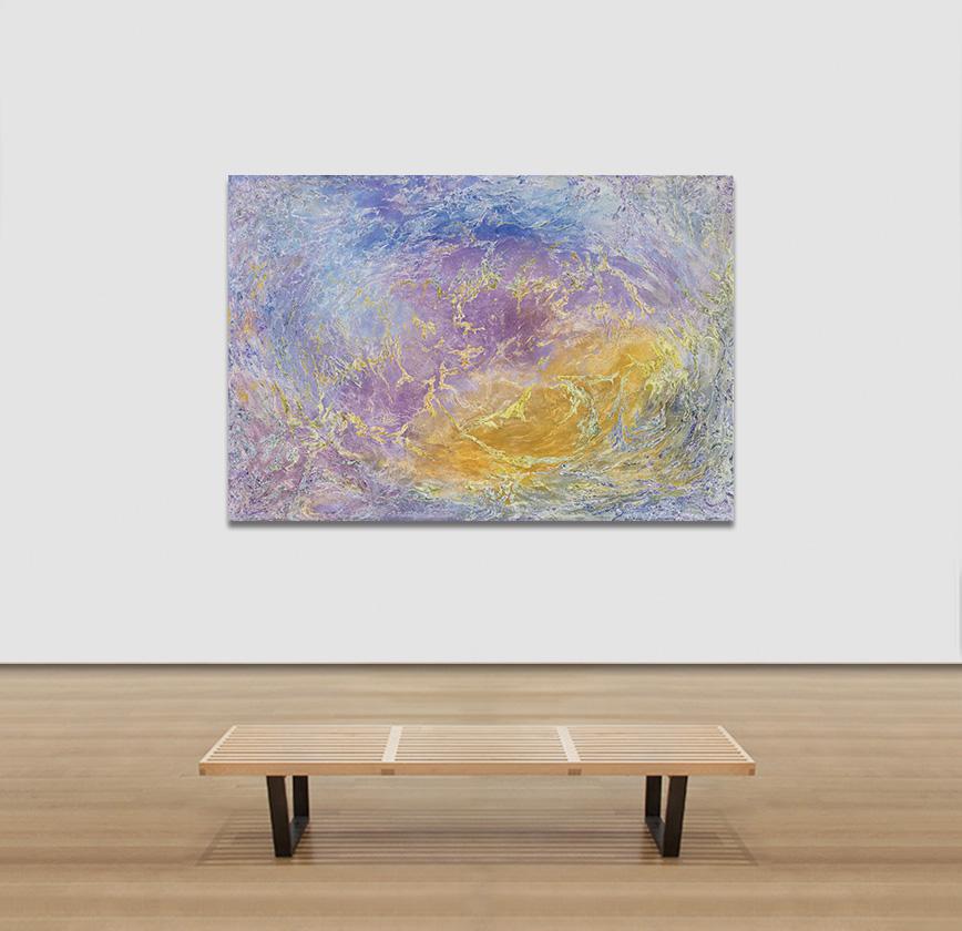 Galleggiante nello spazio - Pittura espressionista astratta, viola, blu, giallo 1