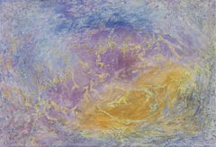 Schwebend im Space - Abstraktes expressionistisches Gemälde, Lila, Blau, Gelb