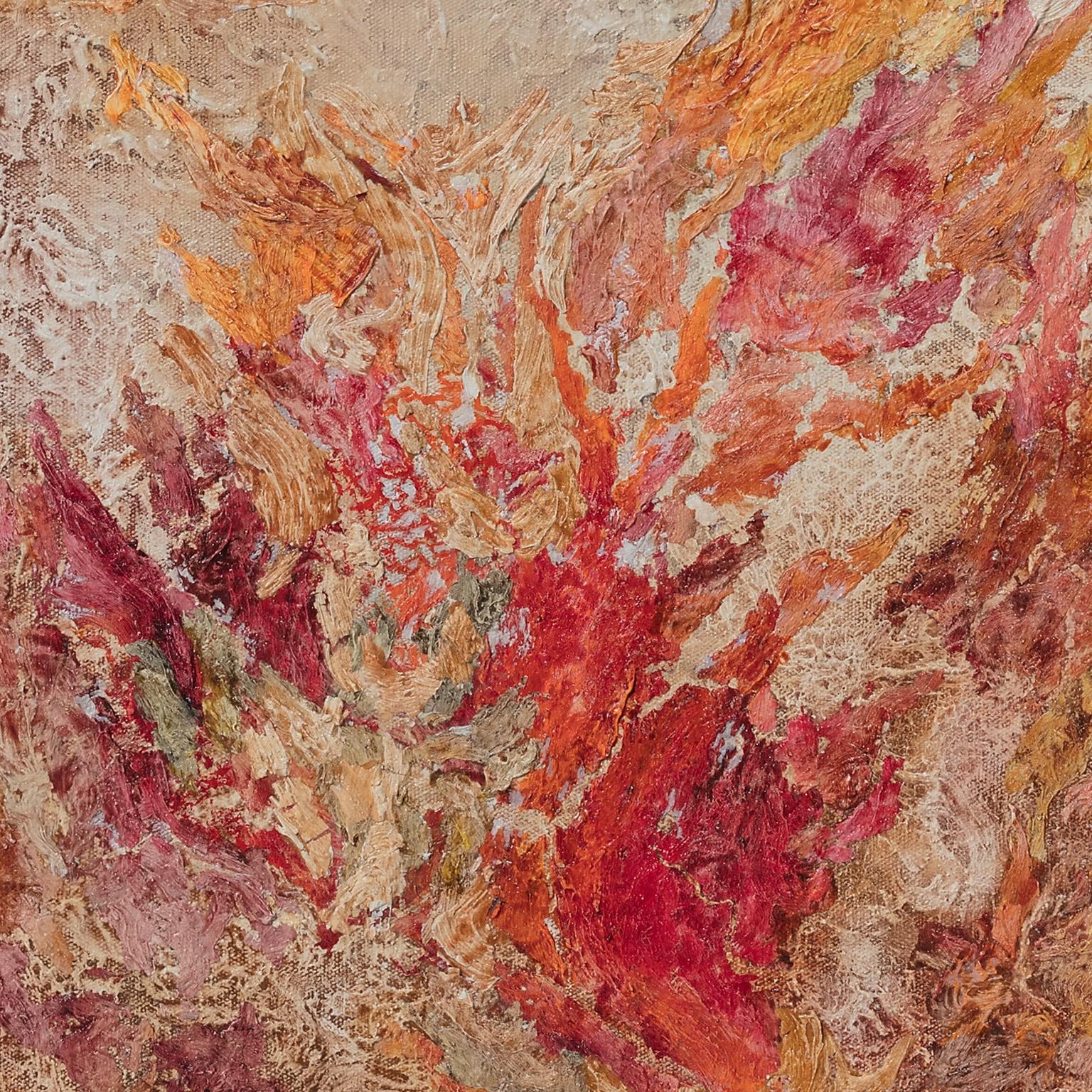 Von Matter bis Energie - Abstraktes expressionistisches Gemälde mit pastellfarbenen warmen Farben – Painting von Ruggero Vanni