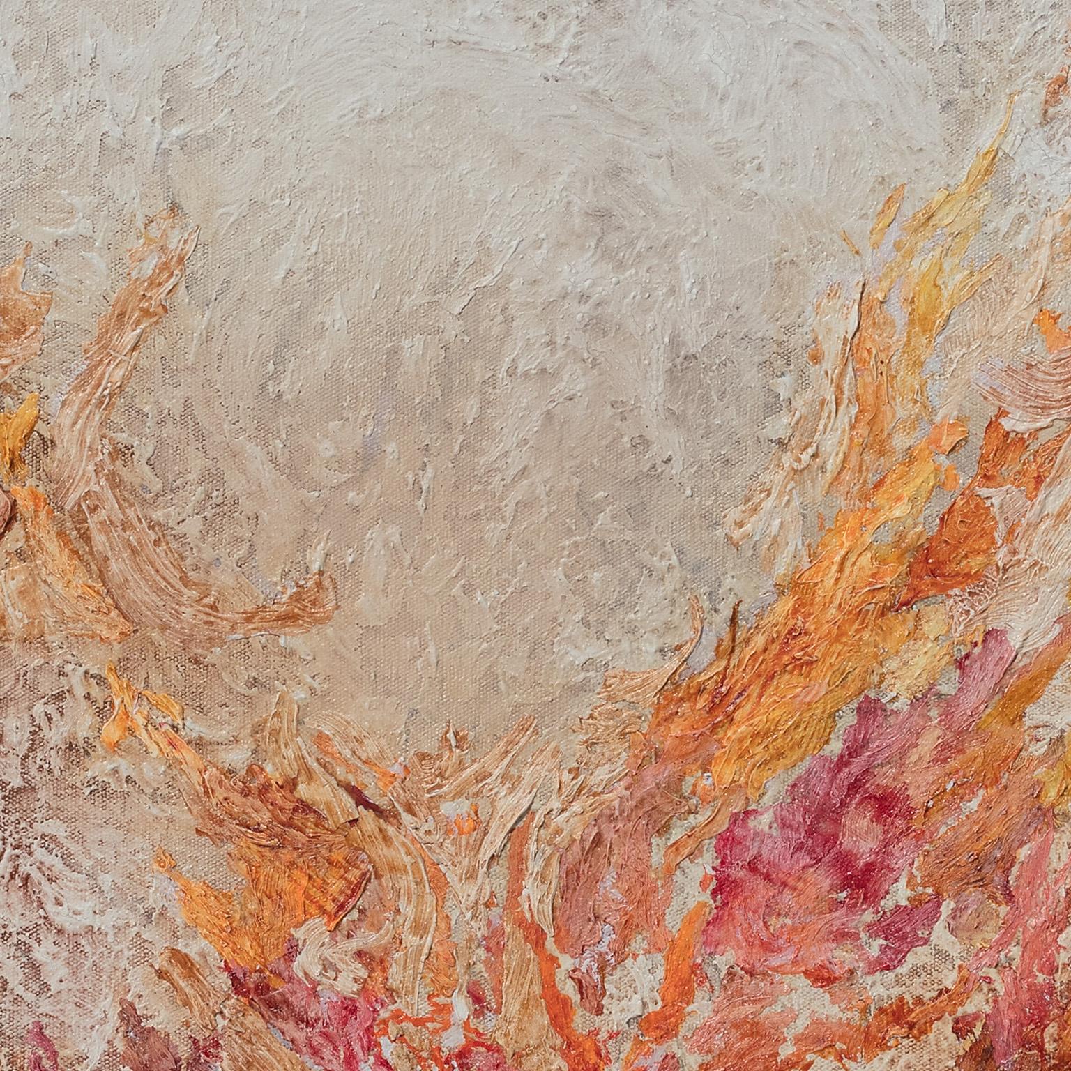 From Matter to Energy - Abstract Expressionist Painting with Pastel Warm Colors For Sale 1