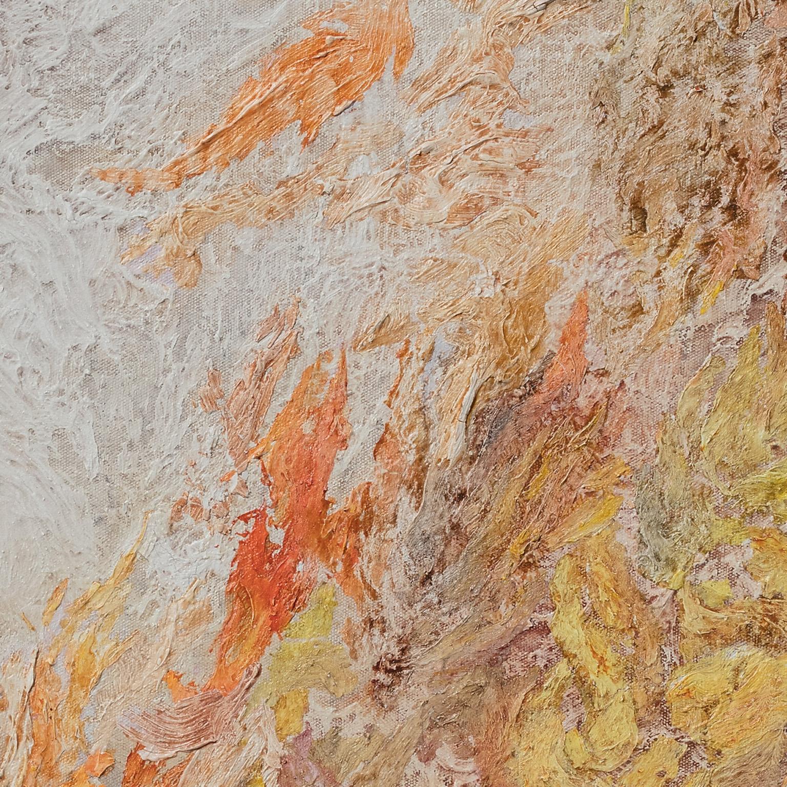 Von Matter bis Energie - Abstraktes expressionistisches Gemälde mit pastellfarbenen warmen Farben im Angebot 1